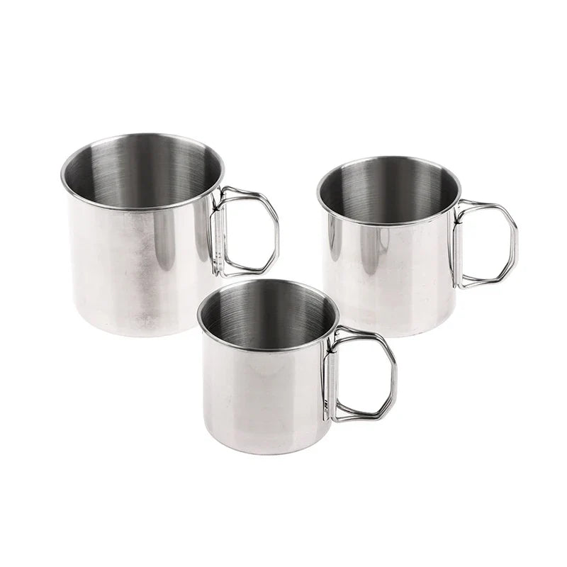 1pc Stainless Steel Folding Handle Cup Portable Carabiner Cup Outdoor