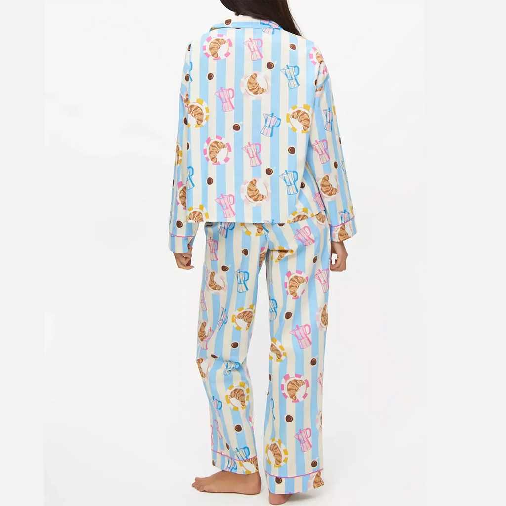 Hirigin Women's 2 Piece Lounge Set Fashion Long Sleeve Pattern Print Shirt Wide Leg Pants Sleepwear Sets for Winter Fall
