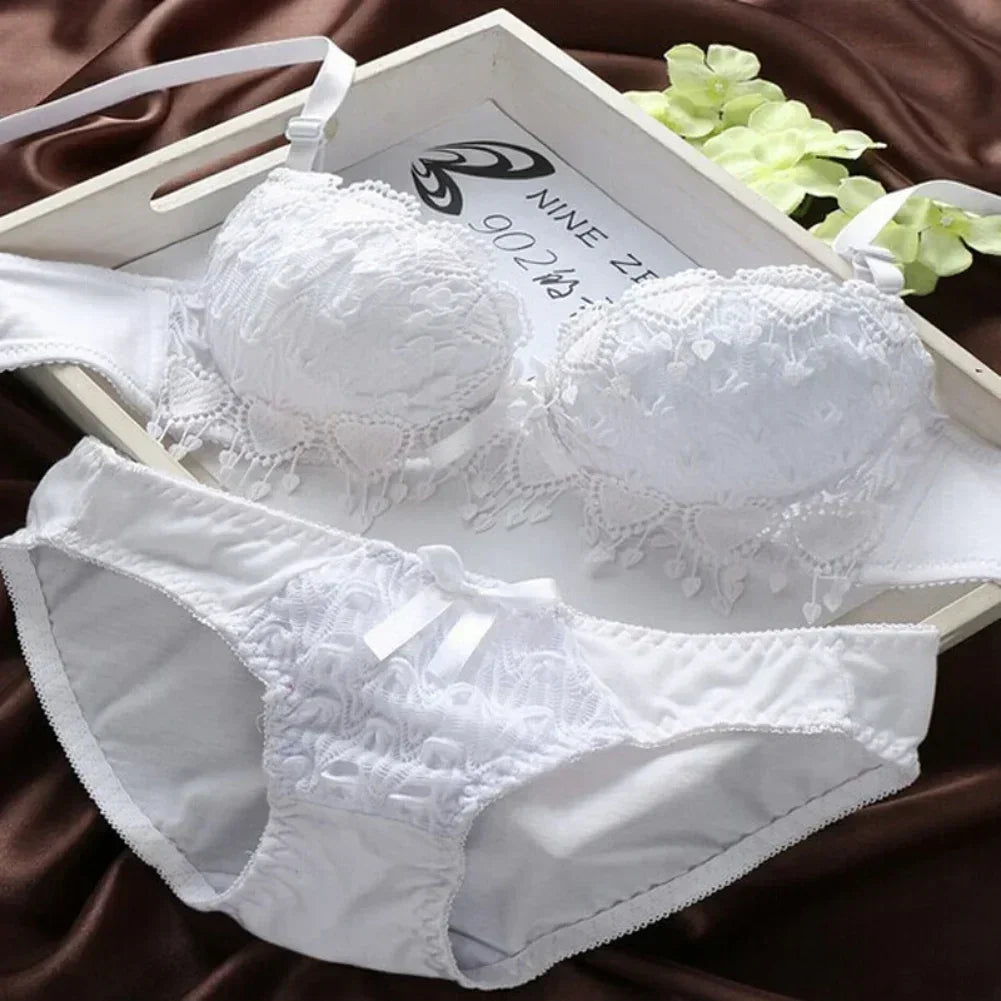 Women Lace Bra Sets Flower Printed Underwear Suit Sexy Lady Ultra-Thin Lingerie Comfortable Push Up Brassiere Outfit