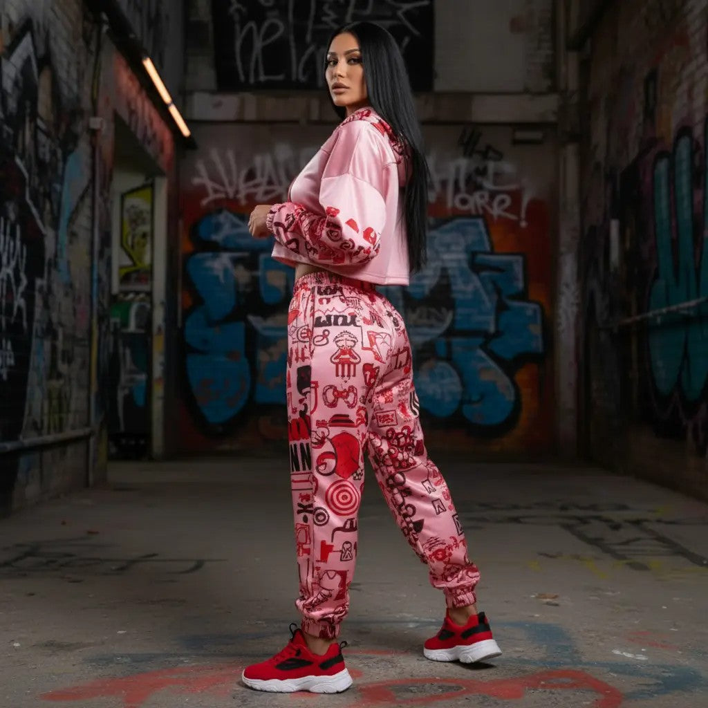 Pink graffiti scribbles on Women's Long Sleeve Fleece Hoodie JACKET ONLY new create by Designs By Kiekie