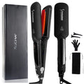 RUCHA Infrared Steam Hair Straightener 2 Inches Wide Plate Hair Salon Steampod Ironing Styler Ceramic Tourmaline Flat Iron