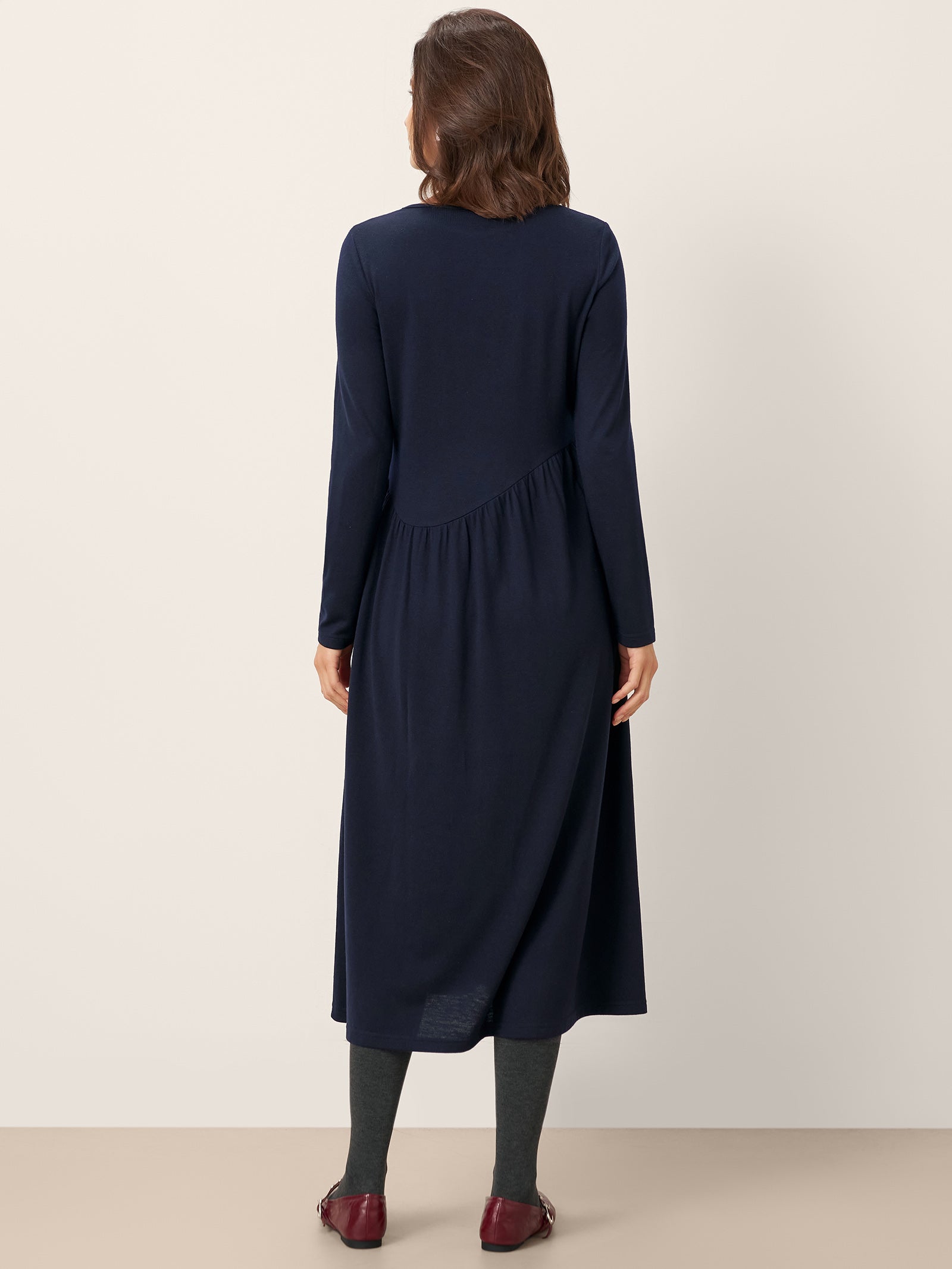 Wool Asymmetric Curved-Cut Maxi Dress CALLIE