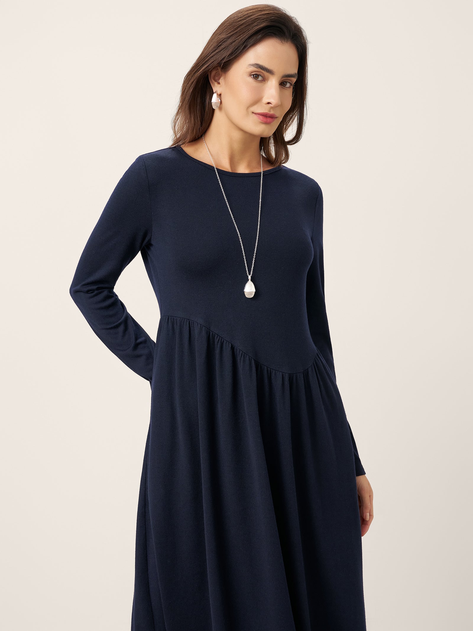Wool Asymmetric Curved-Cut Maxi Dress CALLIE