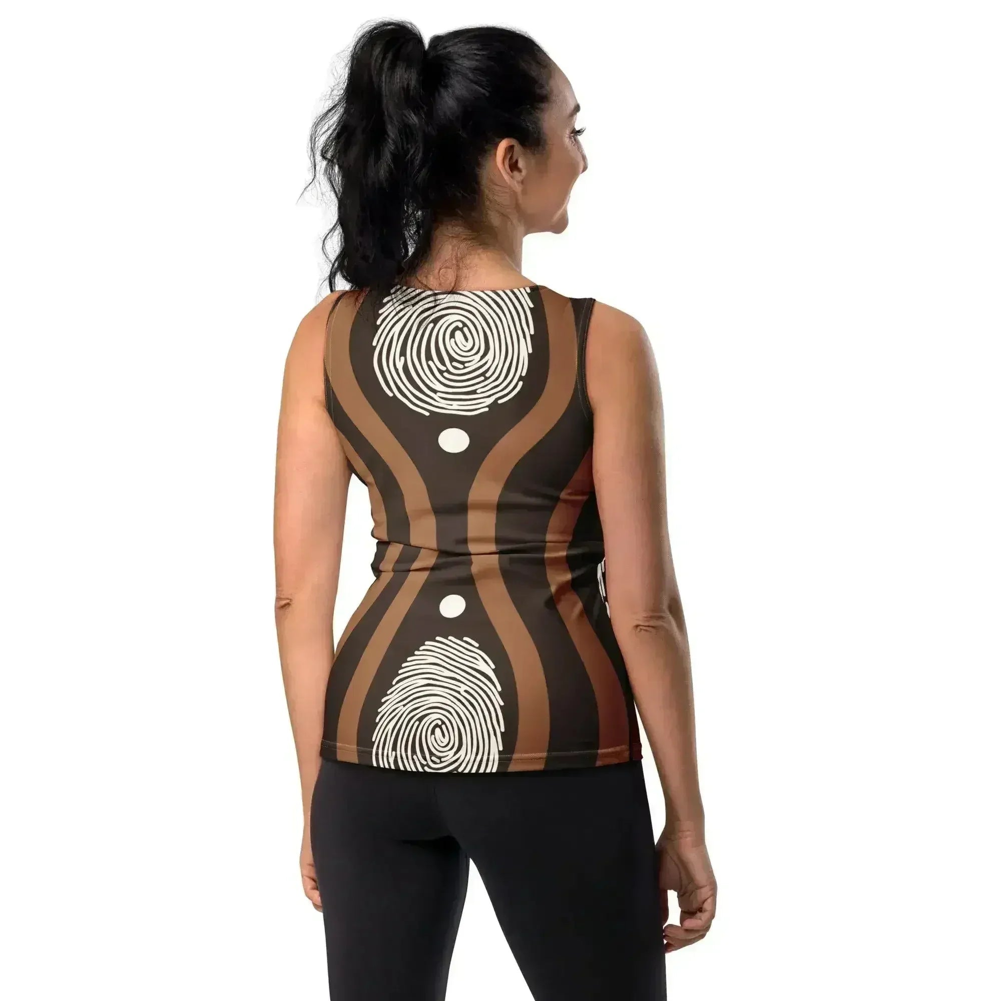 Womens Stretch Fit Tank Top - Brown White Geometric Lines