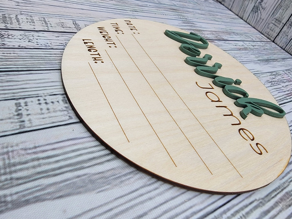 Baby Announcement Sign With Birth Stats and Milestone Discs