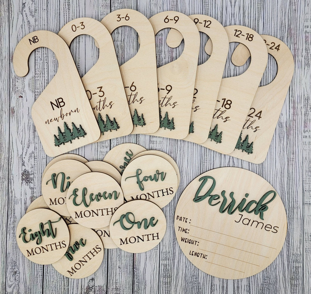 Baby Bundle: Announcement Sign With Birth Stats, Monthly Milestone Discs and  Closet Dividers