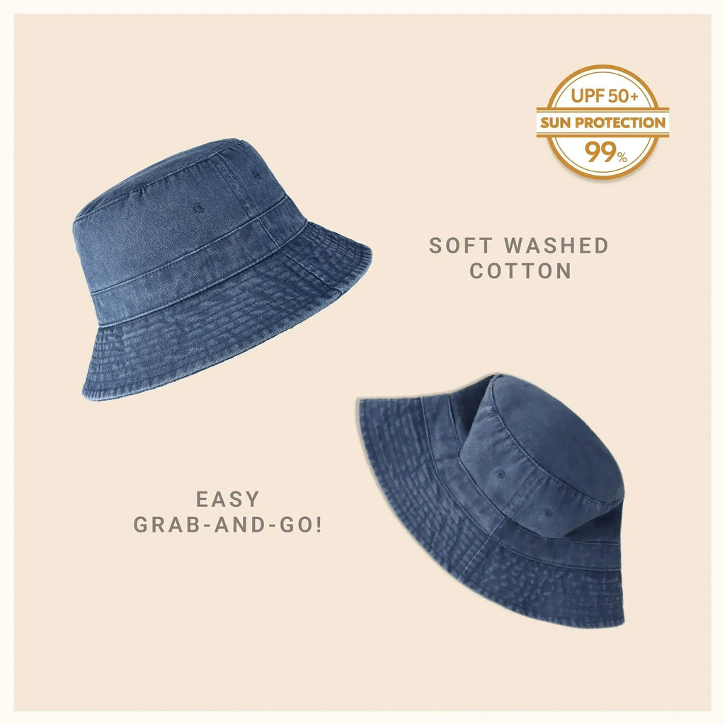 Canvas Bucket Hat - Washed Cotton Moldable Brim - UPF Sun Protection