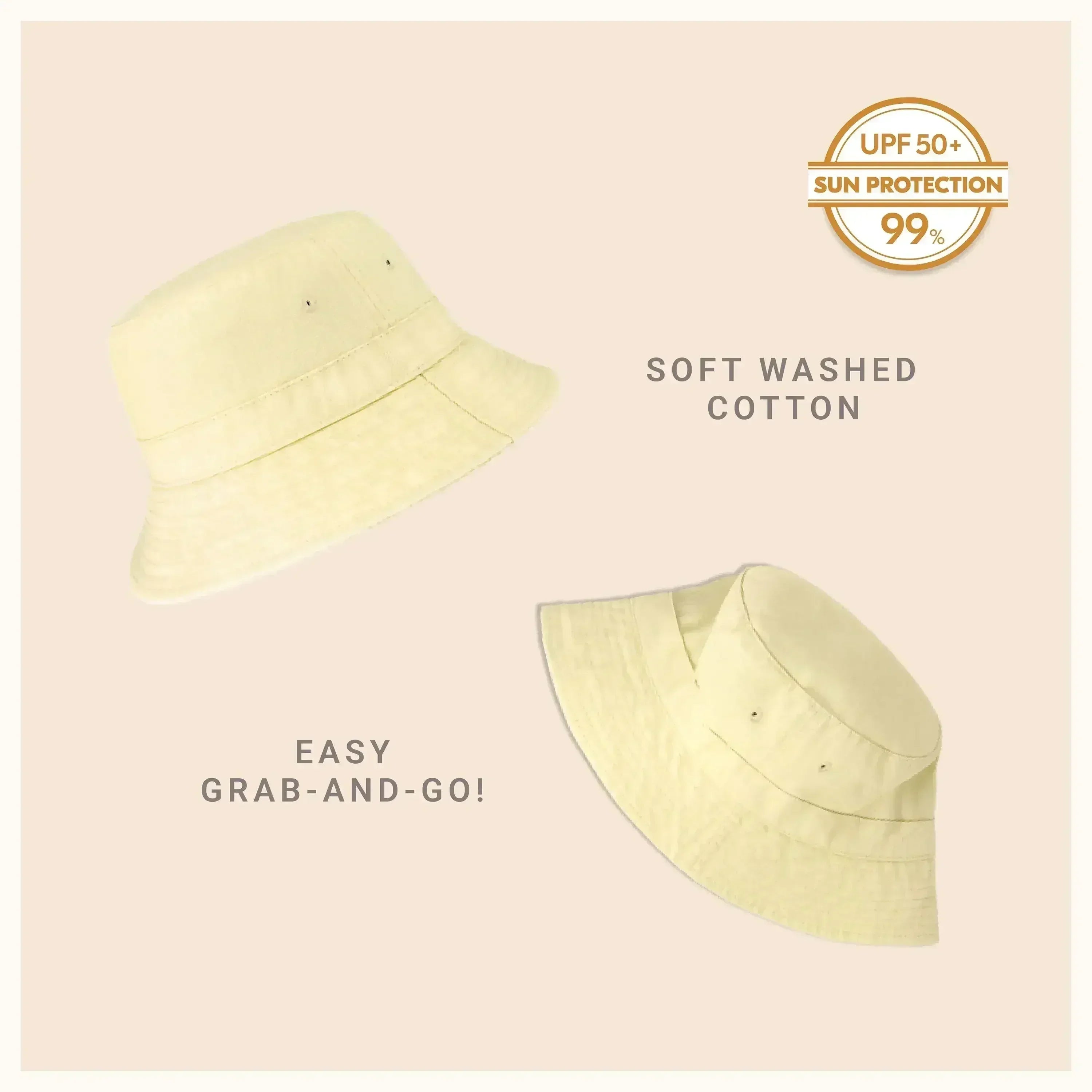 Canvas Bucket Hat - Washed Cotton Moldable Brim - UPF Sun Protection