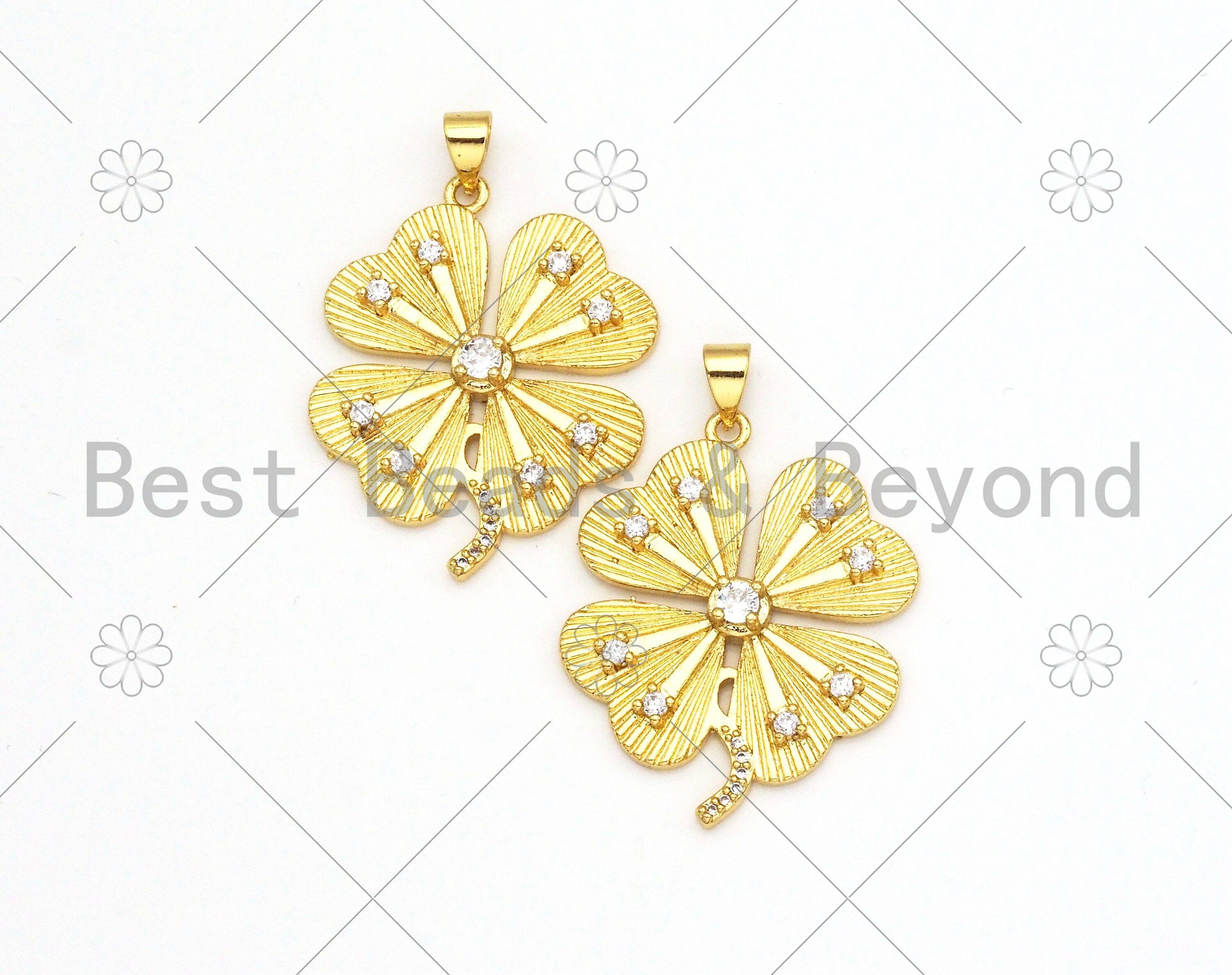 CZ Micro Pave Clover Shamrock Shape Pendant/Charm, Sku#LK374