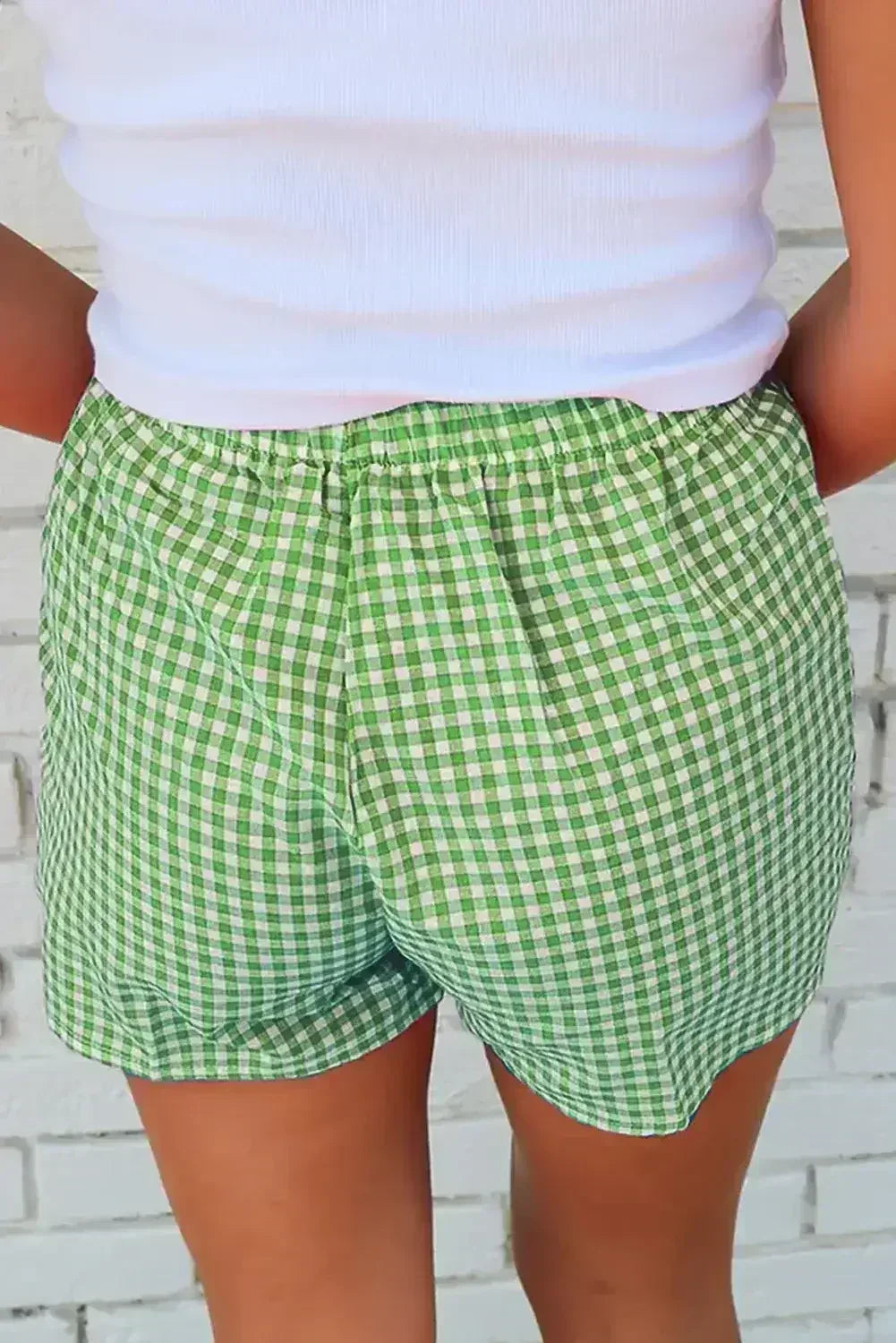Blue Vintage Gingham Print High Waisted Loose Shorts