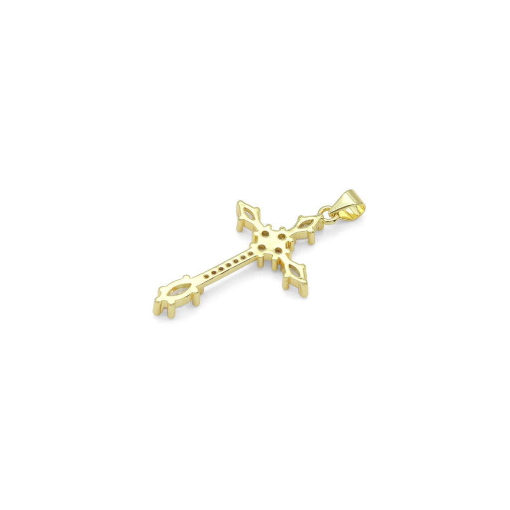 Gold Clear Oval CZ Cross Charm Pendant, Sku#LD639