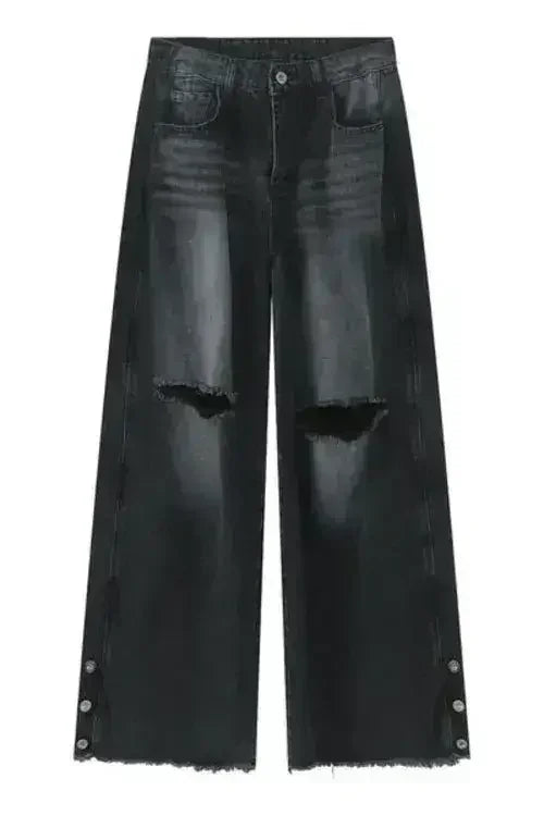 Distressed Raw Hem Wide Leg Men's Jeans