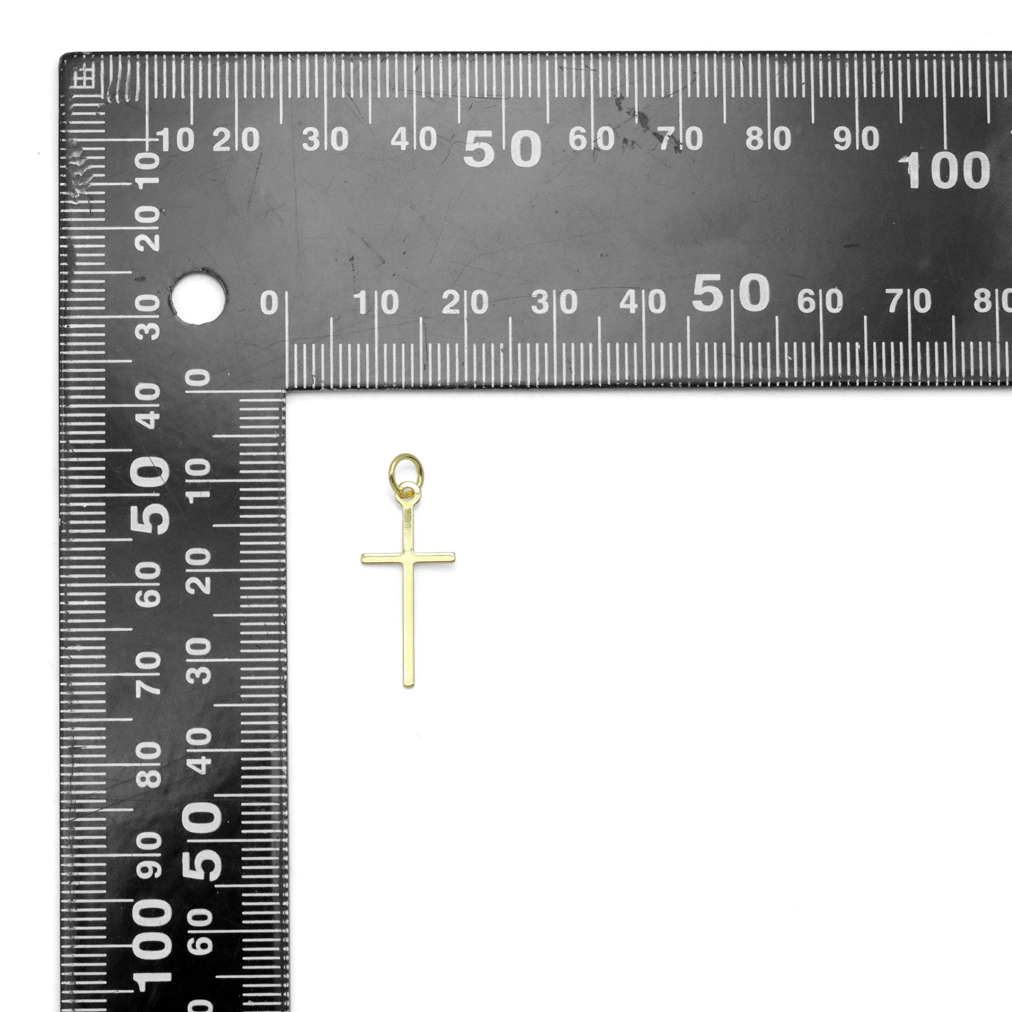 Thin Long Gold Cross Charm Pendant, Sku#Y1020
