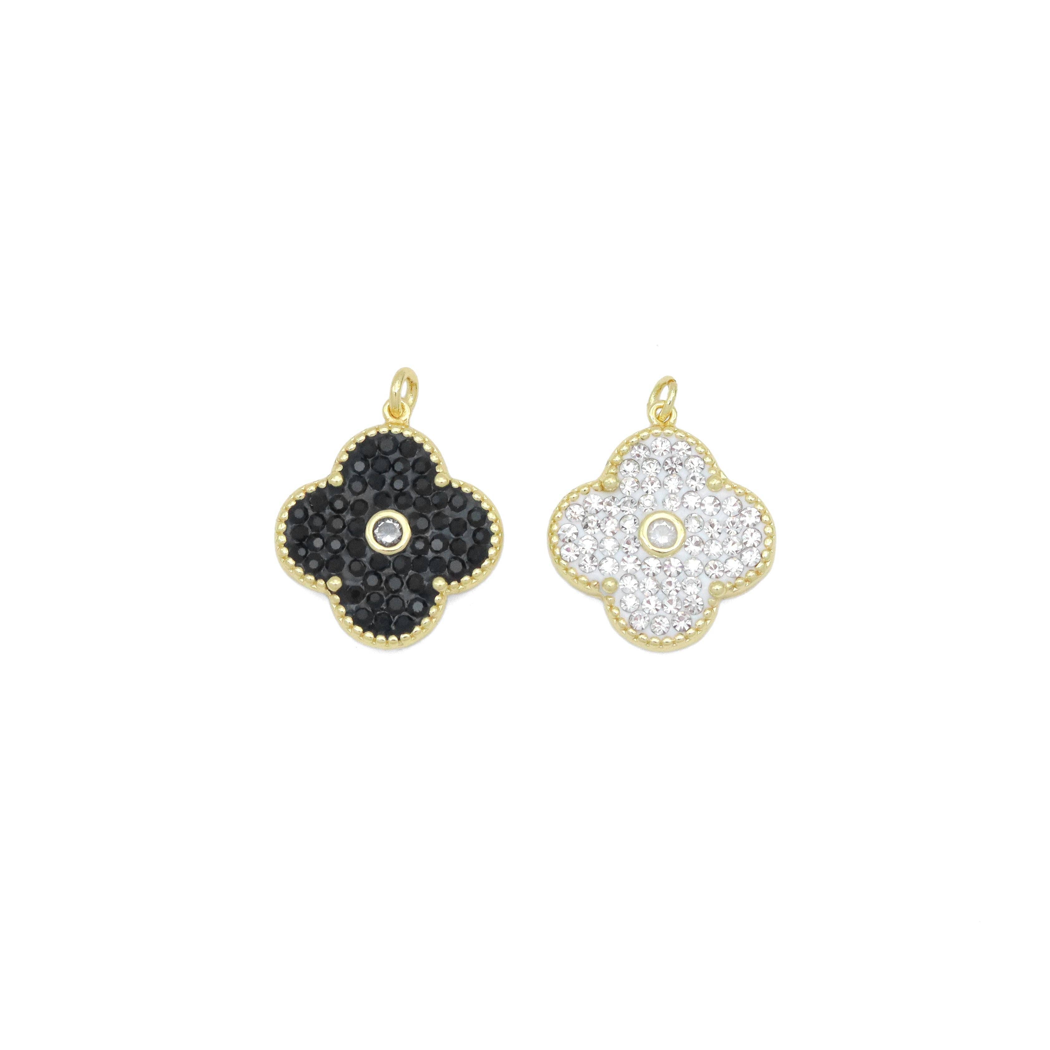 White Black Flower Charm Pendant, Sku#FH234