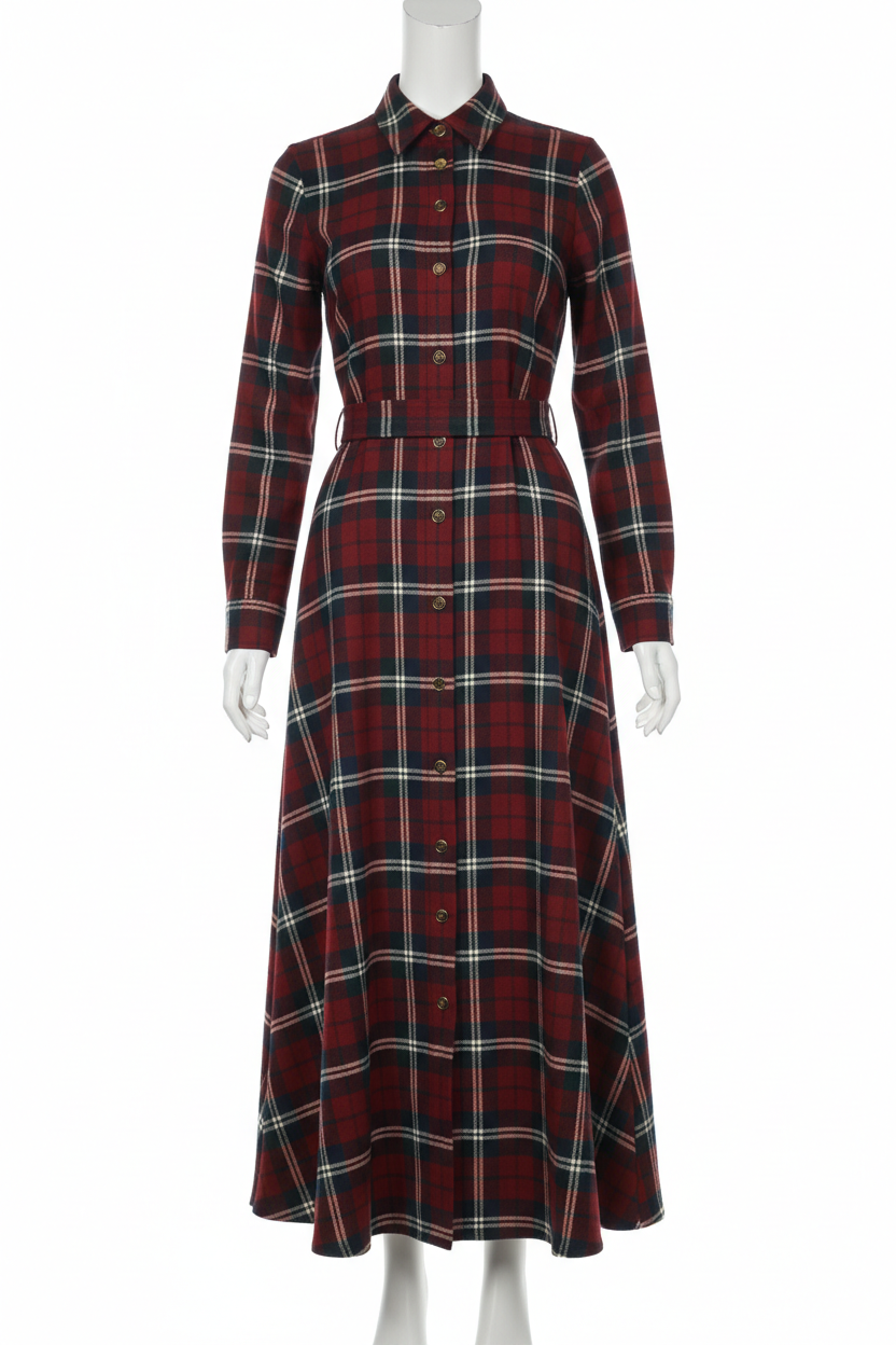 Full-size Plaid Button Front Long Sleeve Dress