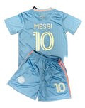 Lionel Messi Kids Blue Miami Soccer Jersey Set Football Youth Toddler