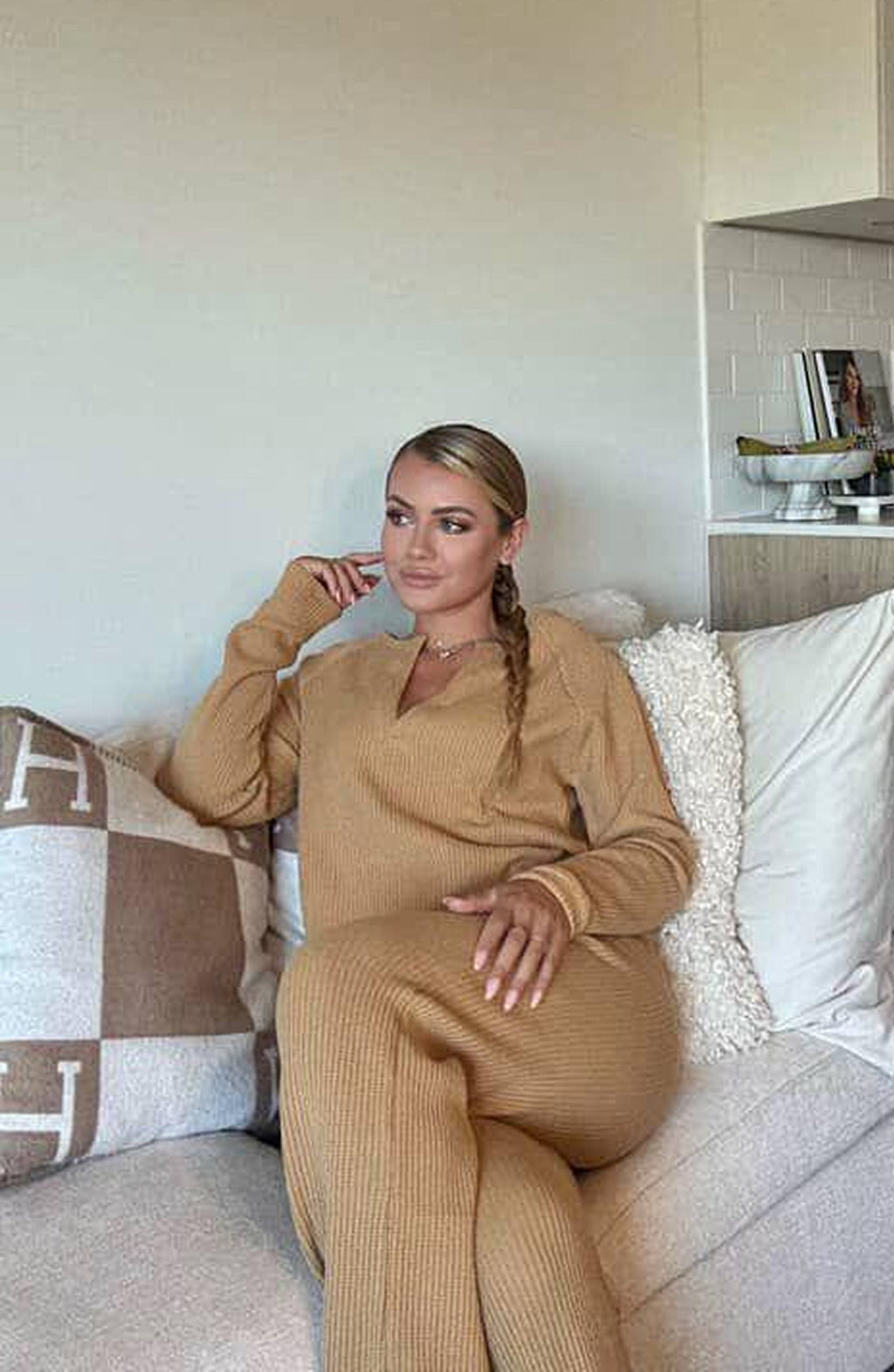 Jules Waffle Knit Organic Cotton V-Neck Pullover