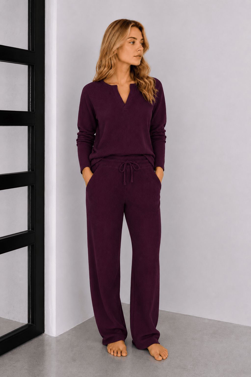 Jules Waffle Knit Organic Cotton V-Neck Pullover