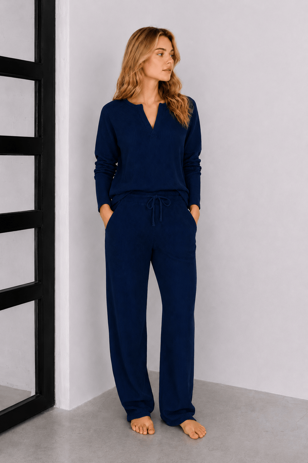 Jules Waffle Knit Organic Cotton V-Neck Pullover