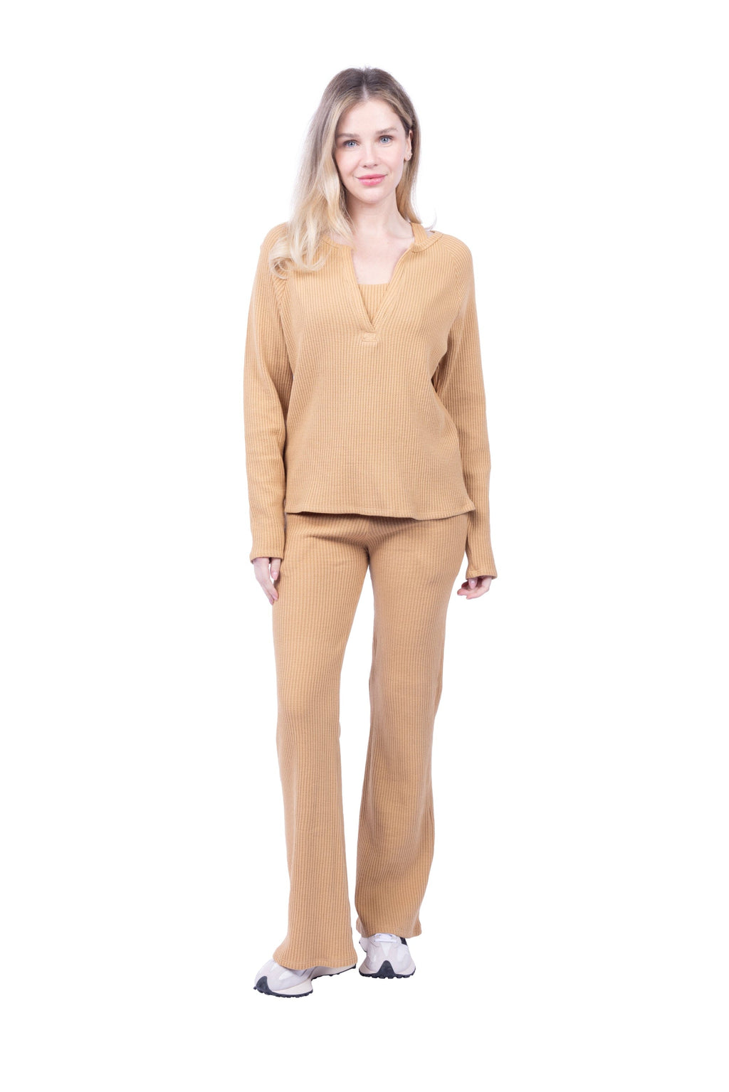 Jules Waffle Knit Organic Cotton V-Neck Pullover