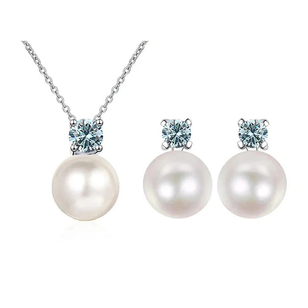 Moissanite Necklace Earrings Set Sterling Silver 925 Wedding Jewelry Gift