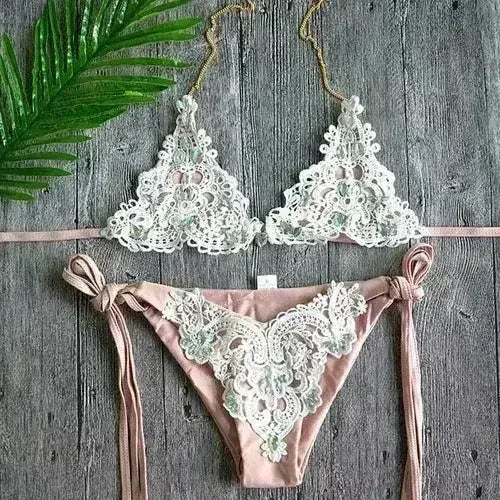 Sexy Crochet Jewelry Bikini Set two pieces Swimsuit female Lace