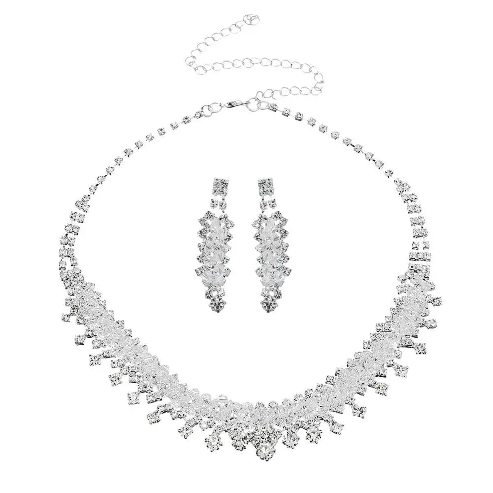 Silver Crystal Choker Wedding Jewelry Set