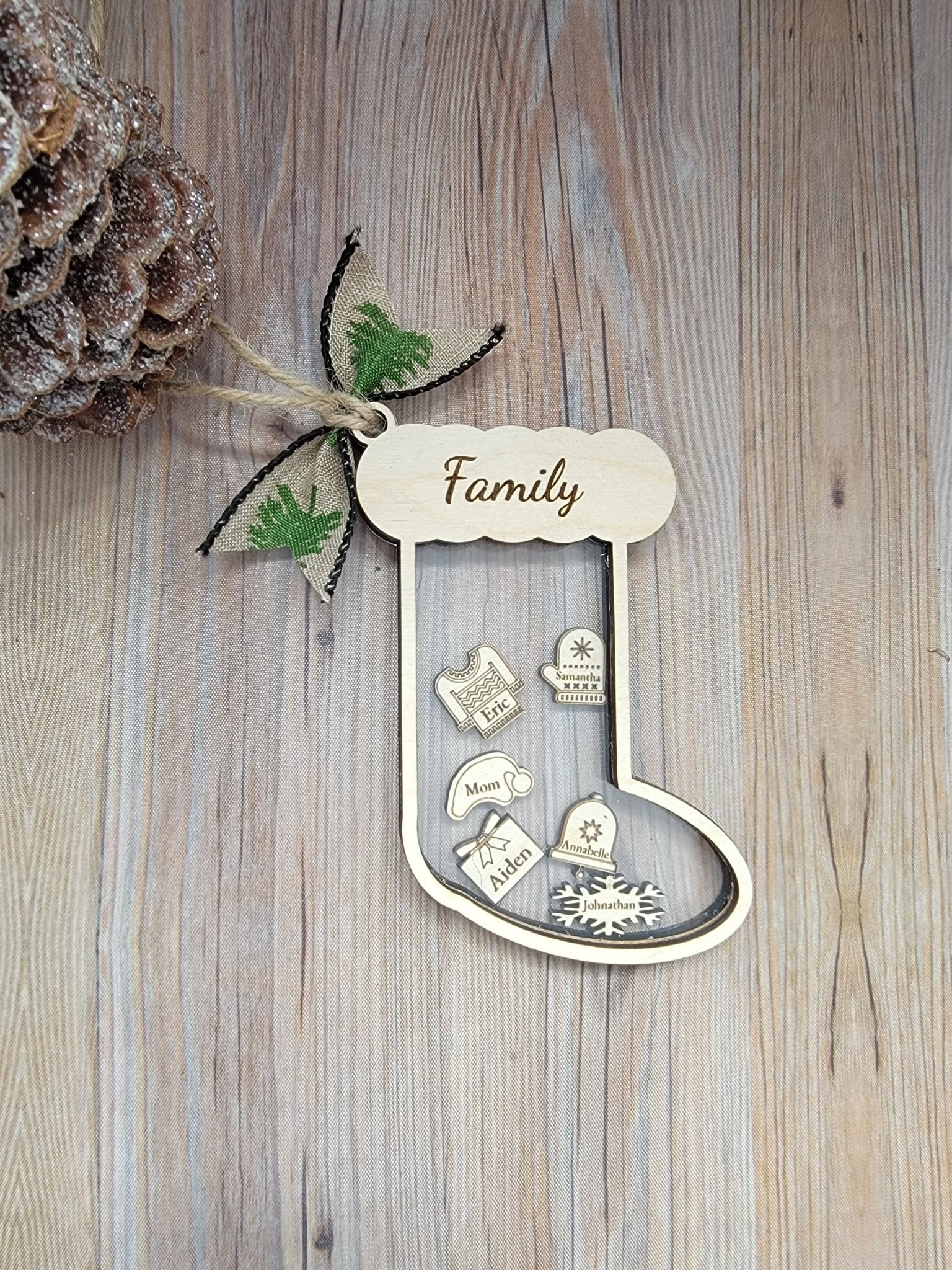 Stocking Christmas Shaker Ornament Personalized With Family Names