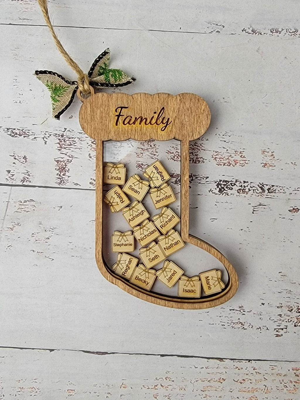 Stocking Christmas Shaker Ornament Personalized With Family Names