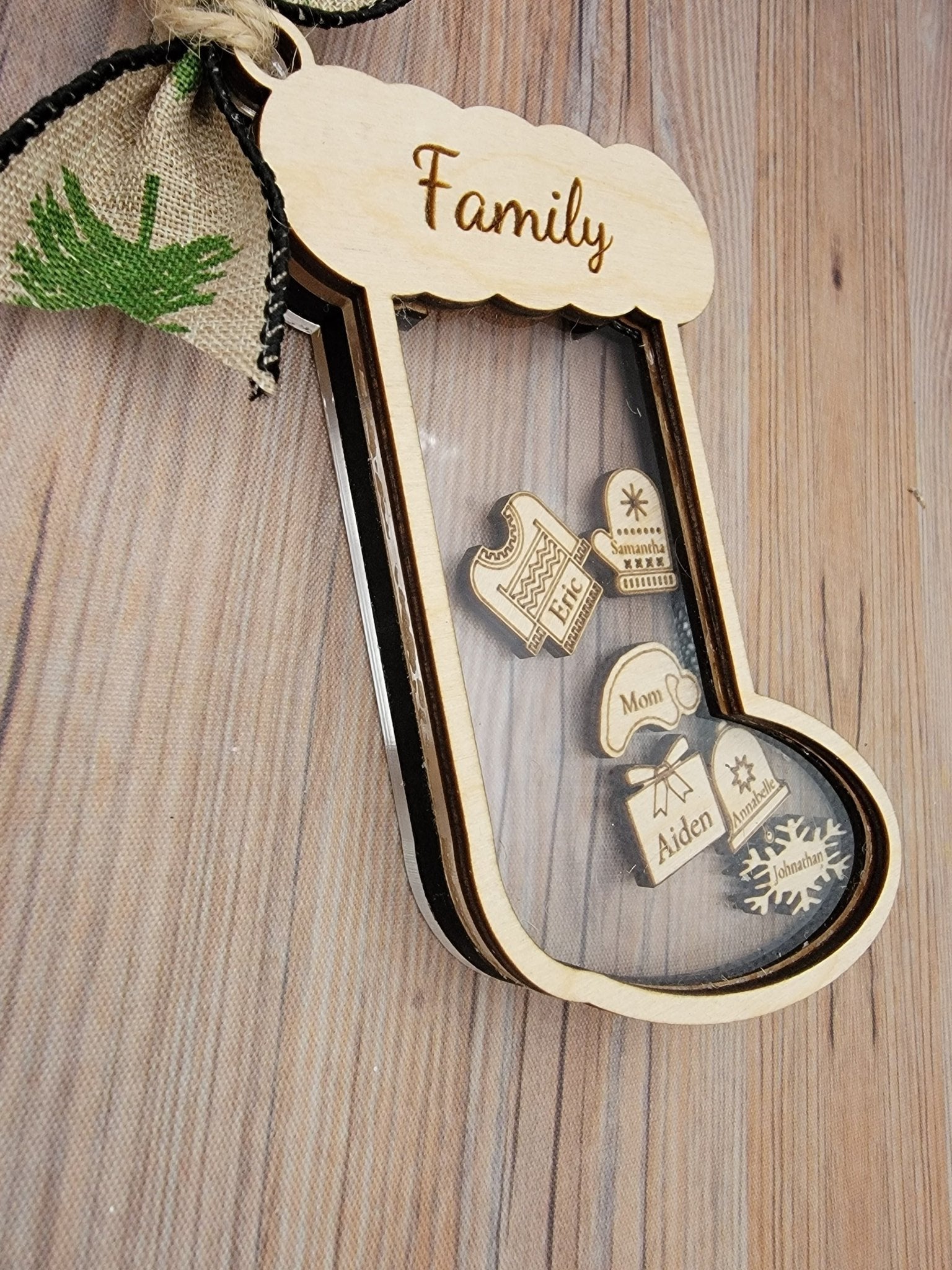 Stocking Christmas Shaker Ornament Personalized With Family Names
