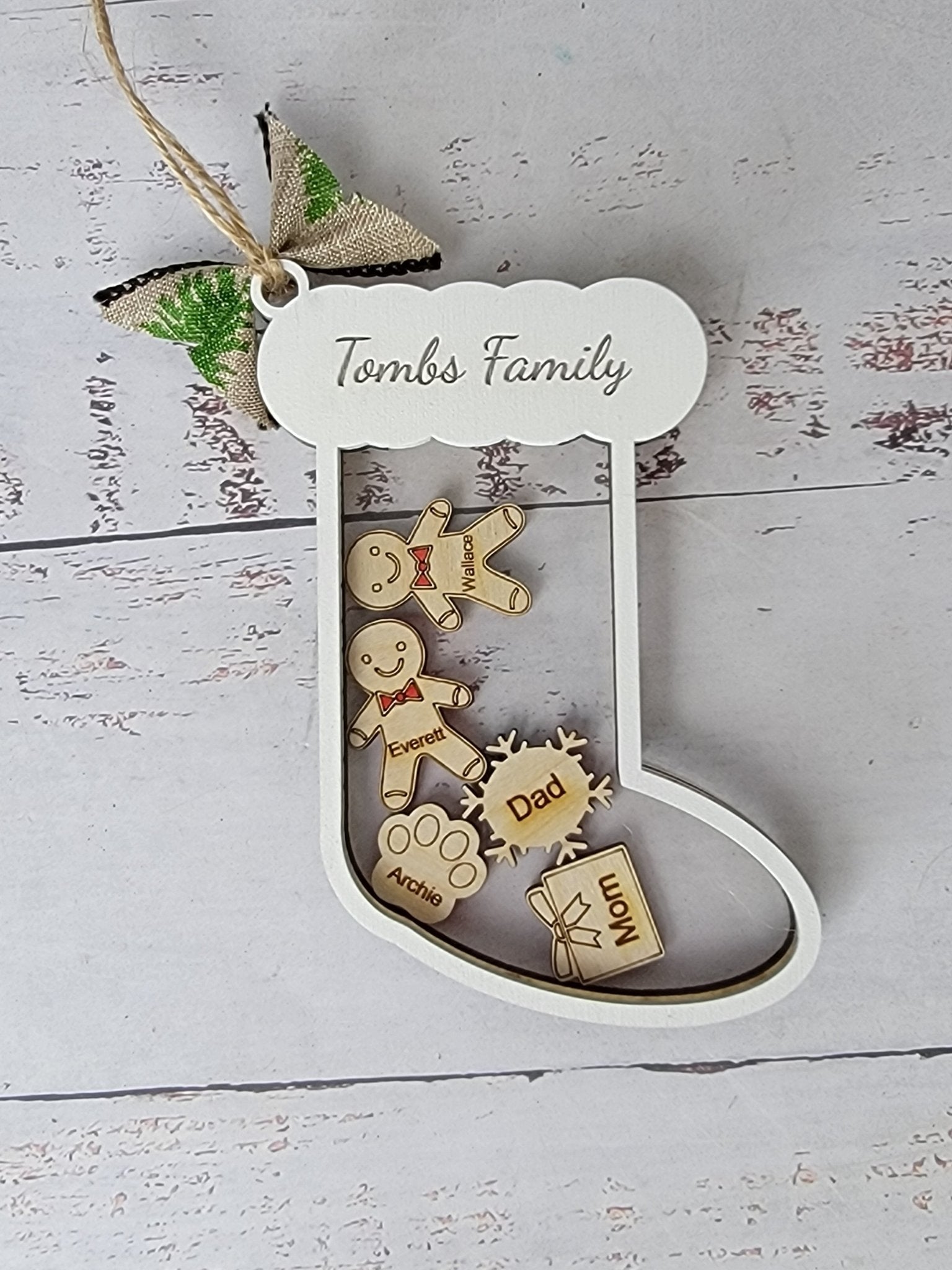 Stocking Christmas Shaker Ornament Personalized With Family Names